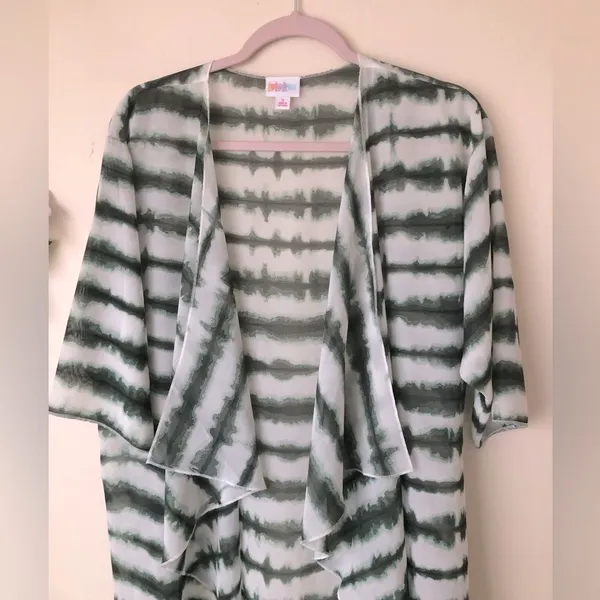 Lularoe Shirley women’s Kimono White With Green Tie Dye Sheer Chiffon Size S - Image 6
