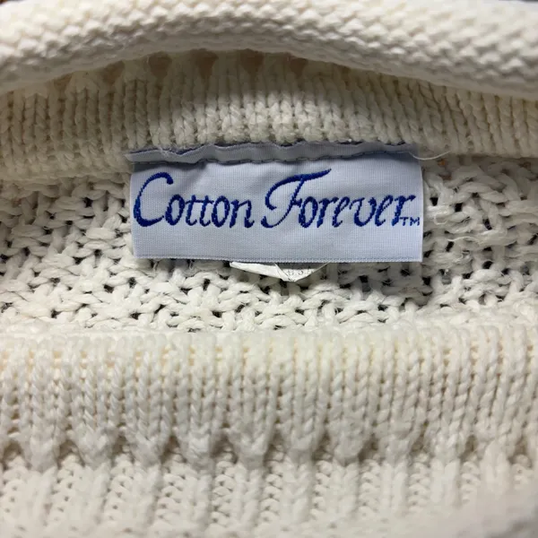 80s Cotton Forever Cream Chunky Knit Sweater USA 100% Cotton Women L Cottage VTG - Image 2
