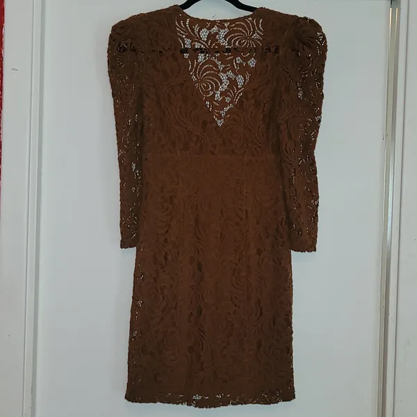 FREE PEOPLE Dana’s Bodycon Textured Lace Dress in Rust Brown Size XS - Image 3