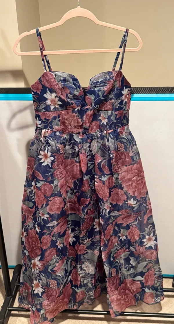 Lulus Navy Blue Floral Midi Gown Dress - Image 3