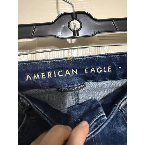 American Eagle Curvy Hi-Rise Shortie Distressed Denim Shorts Dark Wash Sz 0 - Image 2