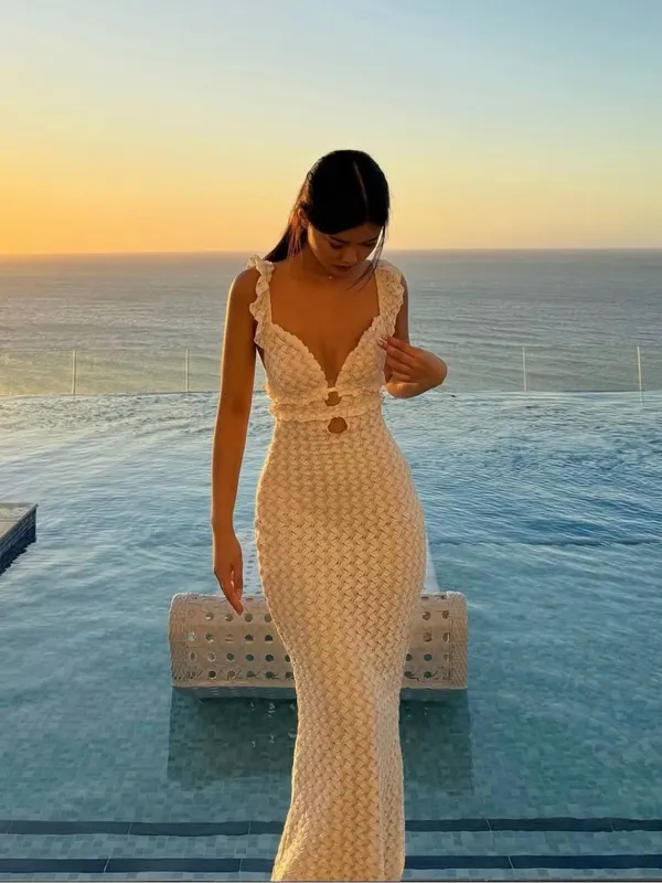 NWT Meshki Ezra Knit Maxi Dress Cutout Bodycon Dress Size XL Ivory - Image 3