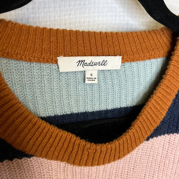 Madewell Thompson Womens Striped‎ Crewneck Sweater Long Sleeve Size S Pocket - Image 6