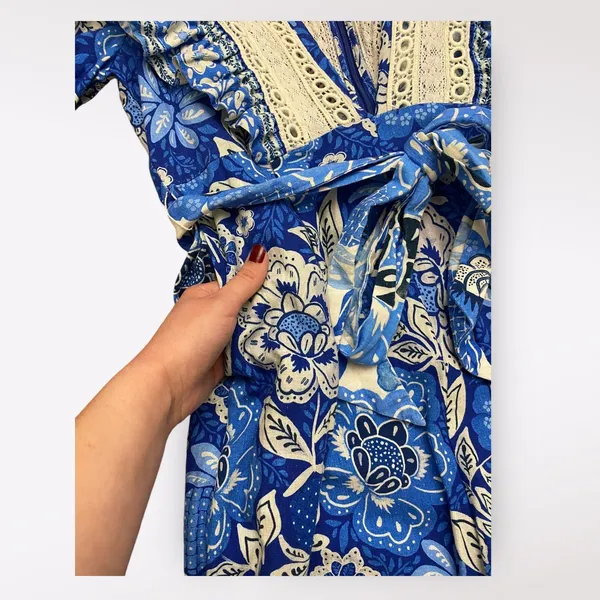 Farm Rio Full of Flowers Jumpsuit‎ Blue Crochet Lace Size M - Image 9