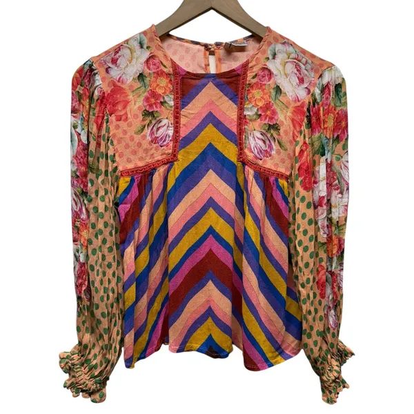 Bl^nk London Anthropologie‎ Miranda Peasant Blouse XSP Floral Boho Artsy Top - Image 2