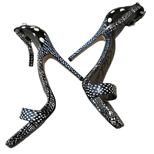 Sam Edelman Eleanor Polka Dot Printed Open Toe Platform Leather Heels - Image 3