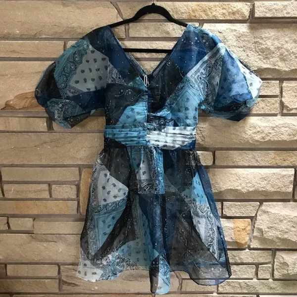 Staud x C.Bonz Bandana Print Patchwork Mini Dress Crepe Organza Sheer Sample - Image 11