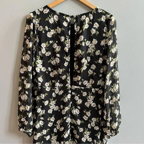 ASOS Emory Park Dark Ditzy Floral Print Maxi Dress Size Large Long Sleeve - Image 5