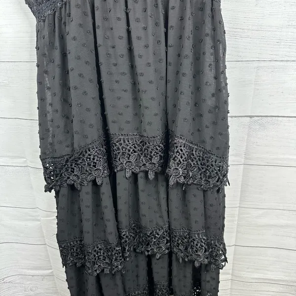 POL Womens size Large Tiered Lace Layered Swiss Dot Beaded Straps Midi Dress - Image 5