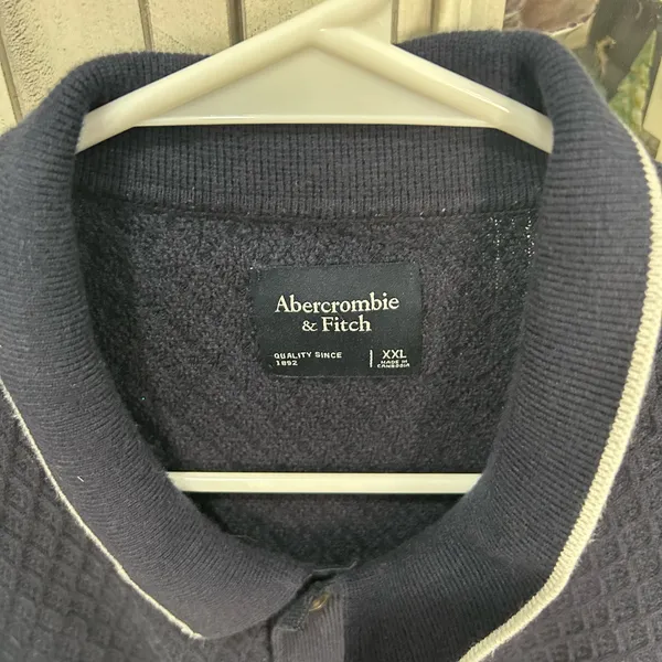 Abercrombie & Fitch Textured Knit Polo Shirt Navy Blue XXL - Image 3