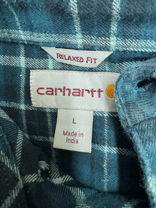 Carhartt Relaxed Fit Mens Blue Plaid Trumbull Button Down Shirt Size Large - Image 4