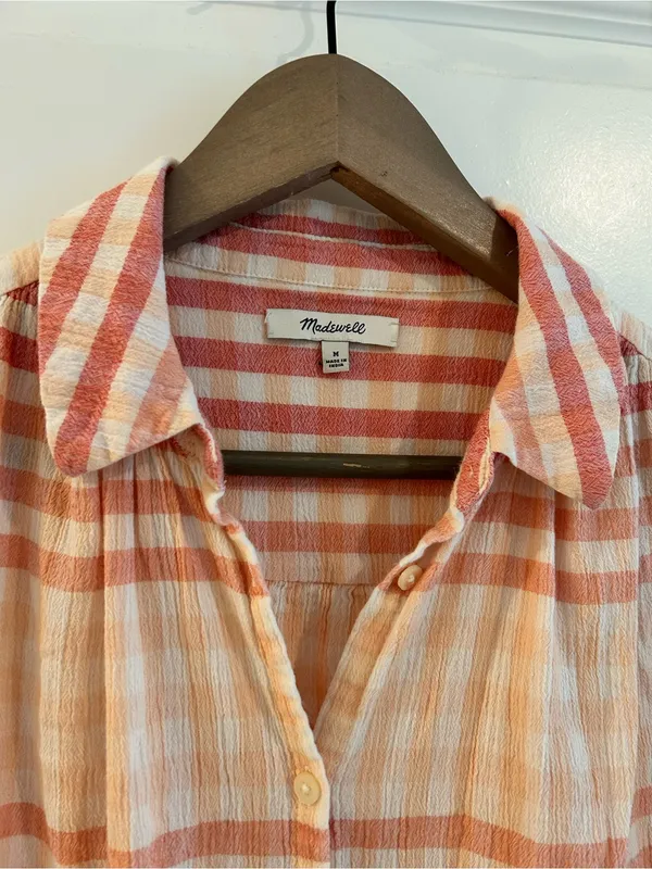 Madewell Central Tunic Shirt White Pink Gingham Size M - Image 3