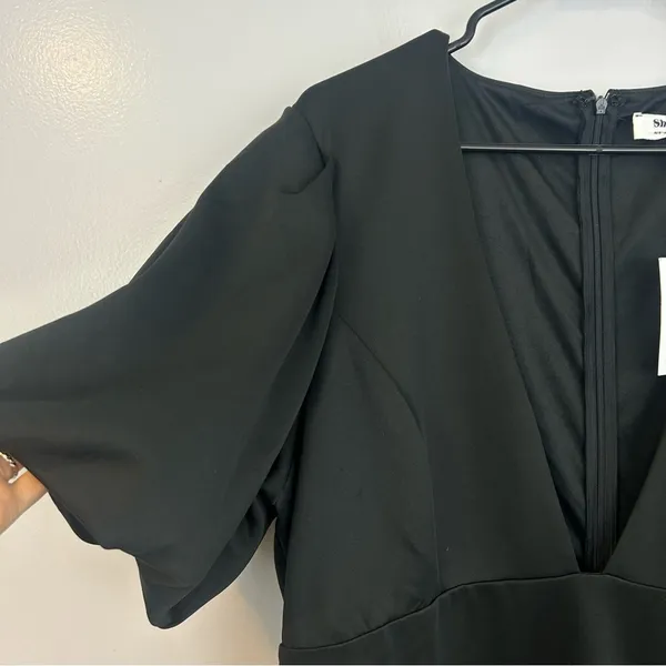 NWT Showpo. Margerie Plunge Puff Sleeve Fit & Flare Black Mini Dress Size 16 - Image 5