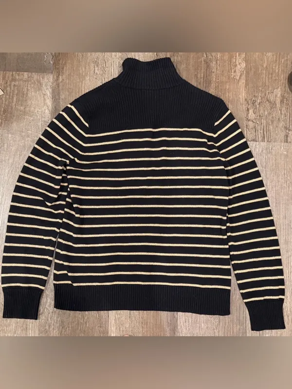FINAL PRICE Lauren Ralph Lauren Black and Metallic Gold Striped Turtleneck - Image 5