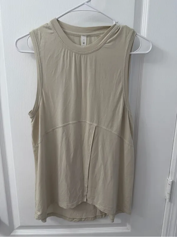 Lululemon Modal-Silk Blend Tie-Front Yoga Tank Top Natural Ivory (Size 4) - Image 5