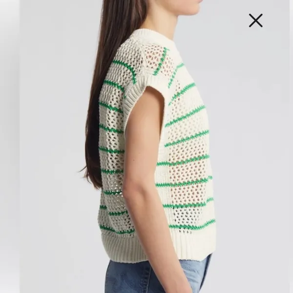 Madewell Classic Ivory Green Striped Open Stitch Knit Sweater Tee Size L NWOT - Image 11