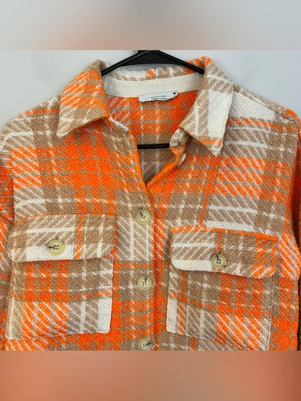 Reserved Orange Plaid Medium Weight Button Down Collared Shirt Size Small - Image 3
