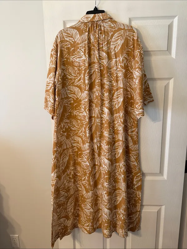 Madewell Women's Button-Front Leaf Print Midi Dress in Mustard size S - Image 5