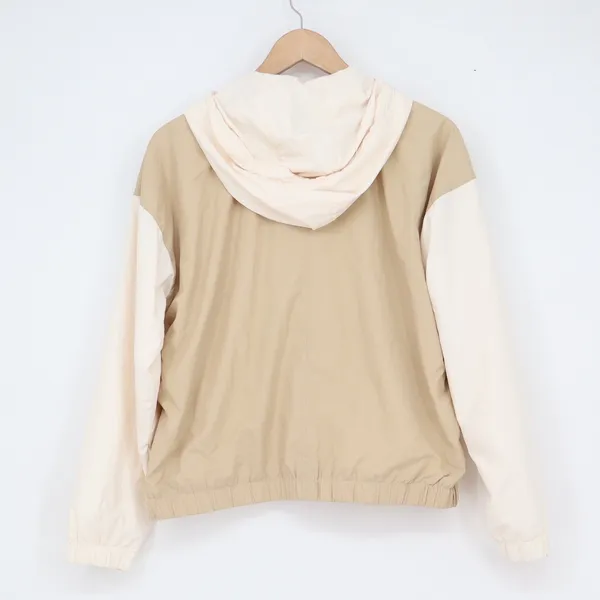 Abercrombie & Fitch Womens Colorblock Windbreaker Hooded Jacket Pink Tan Medium - Image 5
