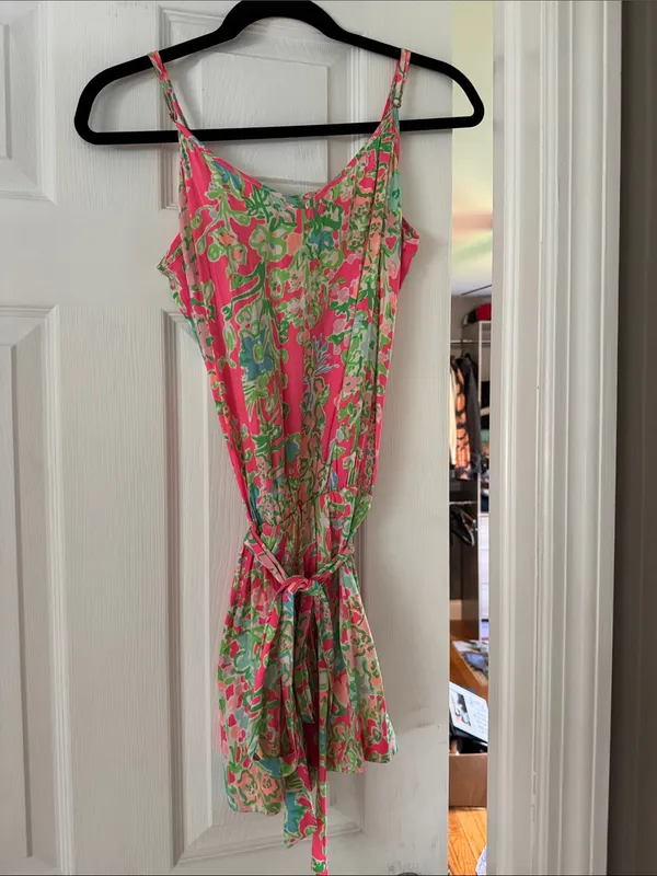 Lilly Pulitzer Pink & Green Floral Tie-Waist Romper - Image 2