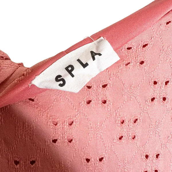 SPLA Eyelet Tie Shoulder Tiered Mini Dress Size Large Pink Cottagecore Easter - Image 3