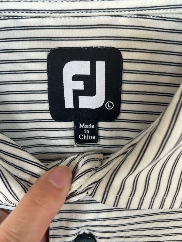 Footjoy Mens Short Sleeve Stripes Polo Golf Shirt Size Large Black/White - Image 3