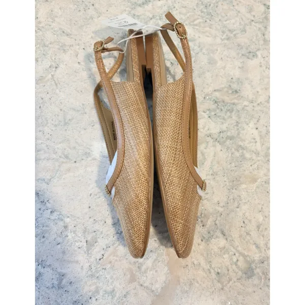 J CREW Woven slingback flats Natural Raffia Brown Leather Trim ‎ 7M NwT - Image 8