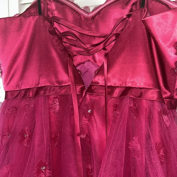 Magenta Floral Tulle Party Dress Sequin 3D Flower Corset Back DY83A070Size 13/14 - Image 4