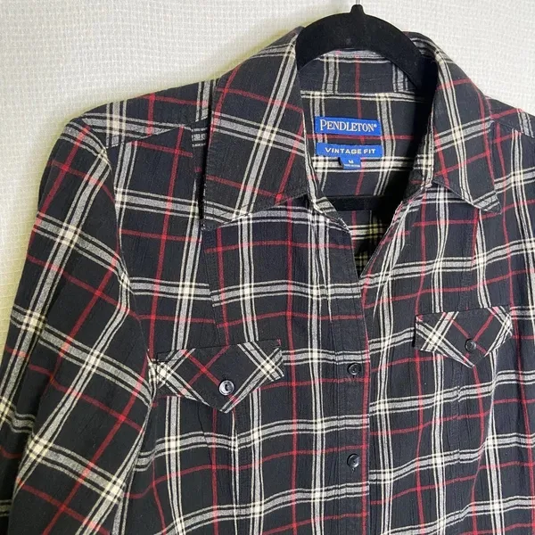 Pendleton | Black Plaid Button Up Top‎ Medium - Image 2