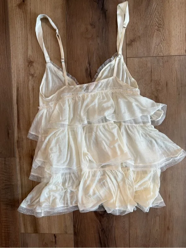 Y2K Victoria’s Secret Ivory Ruffle Babydoll Cami Tank Medium - Image 5