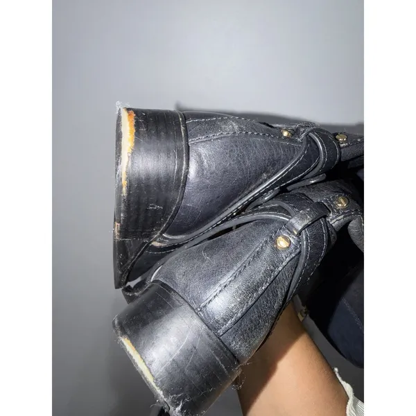 Tory Burch Lizzie Women's 7.5 Leather Knee High Riding Boot Zip Buckle Blue READ - Image 16