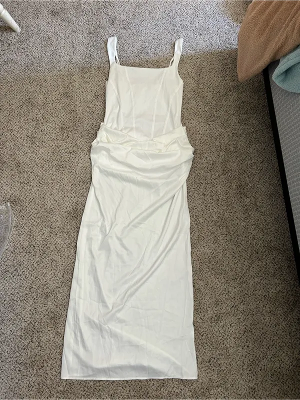 SHEIN White Sleeveless Maxi Column Dress with Draped Waist - Image 2