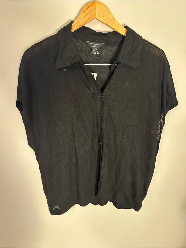 NWT Banana Republic linen blend collared top black extra large - Image 2
