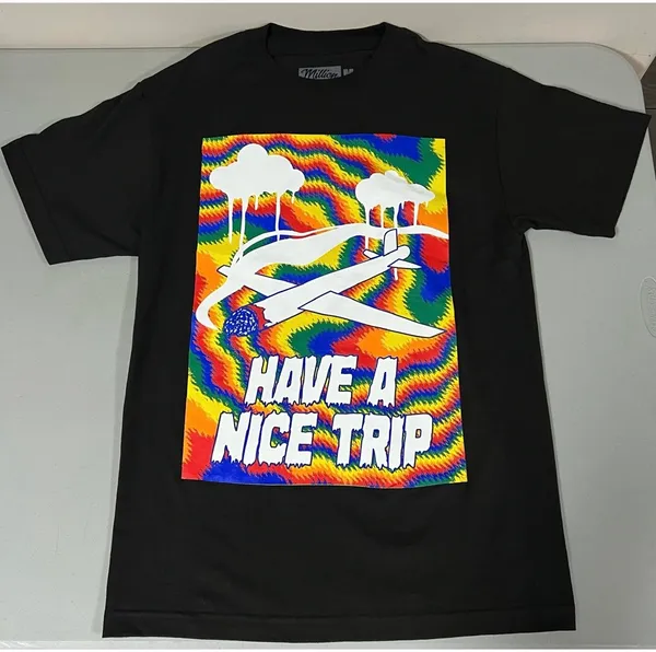 Billionaire Boy's Club Black Rainbow ‘Have A Nice Trip’ Trippy Rave Festival Short Sleeve Tee T-Shirt Top Size M 🍄✨ - Image 2