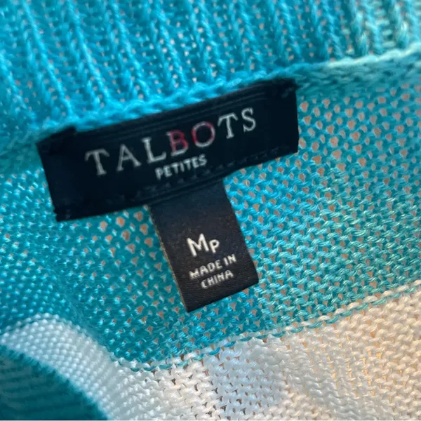 Talbots Linen Open Front Stripe Cardigan Teal/White Classic- MP (medium petite) - Image 5