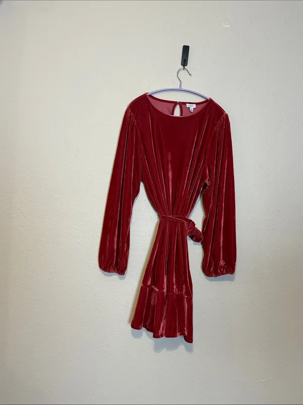 J. Crew Velvet Berry Sangria Toe Waist Wrap Mini Dress Size XL‎ - Image 3