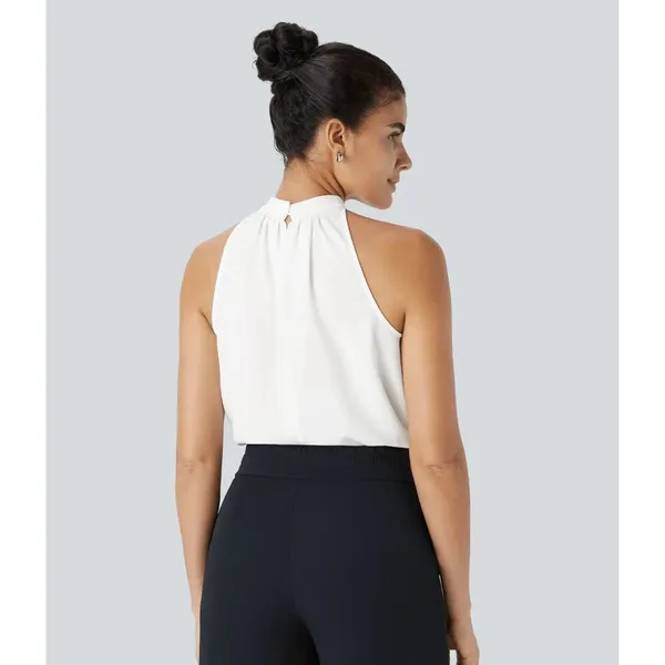 Halara High Neck Ivory Chiffon Lightweight Sleeveless Blouse Top‎ M NWT - Image 8