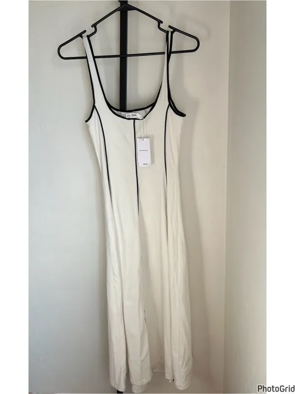 Mango square neck midi dress with contrast seam detail in white XS New With Tags - Image 3