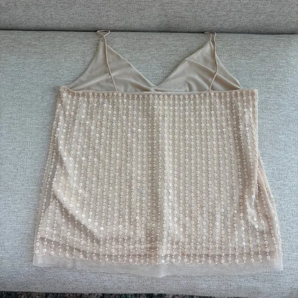 H&M Sequin Tank Top Size 8 Beige Mesh Spaghetti Strap Glam Party Holiday Work - Image 9