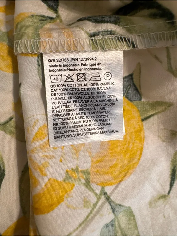 NWOT H&M White Lemon 3/4 Raglan Balloon Sleeved Poplin Cotton Citrus Blouse XS - Image 8
