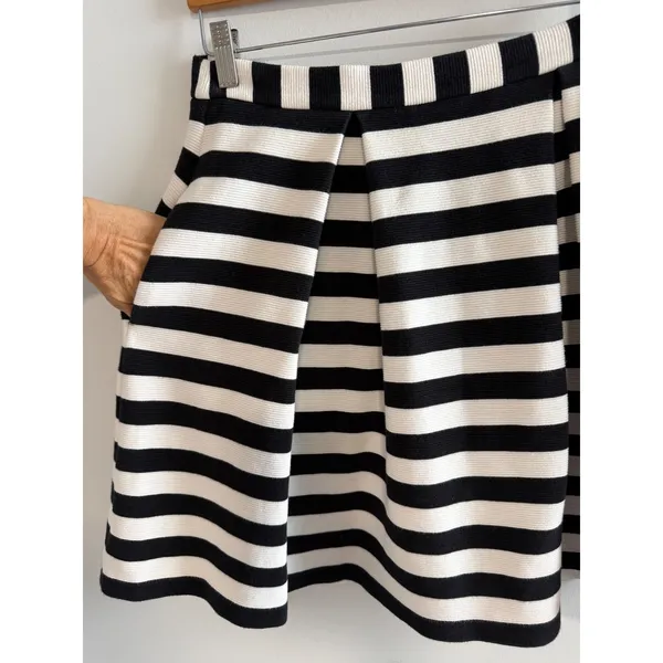 Boden Striped Skirt Woman's Black White Cotton Preppy Minimalist Pockets Size 12 - Image 8