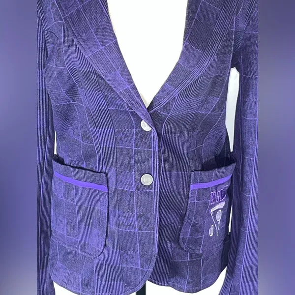 Smartthreads 1=1 Kansas State Wildcats Purple Plaid Knit Women’s Blazer Jacket - Image 2