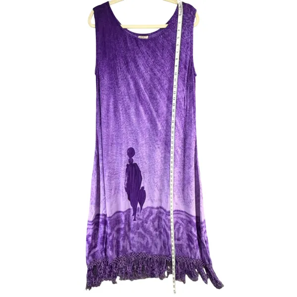 Vintage Magic Shift Dress Womens L Purple Abstract Print Fringe Hem Boho Artsy - Image 8