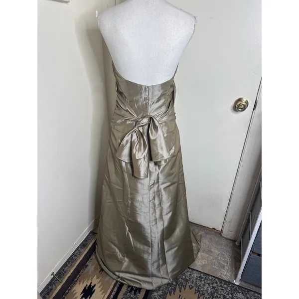 VTG AMSALE Gold Strapless Satin Gown Ruched Bodice Formal Evening Dress Sz 8 Y2K - Image 5