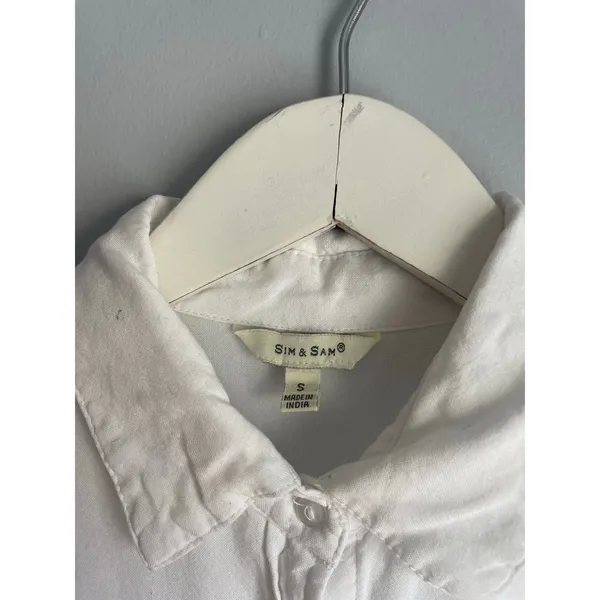 Sim & Sam White‎ Cream Rayon Short Sleeve Peter Pan Collar Button Down Blouse S - Image 2