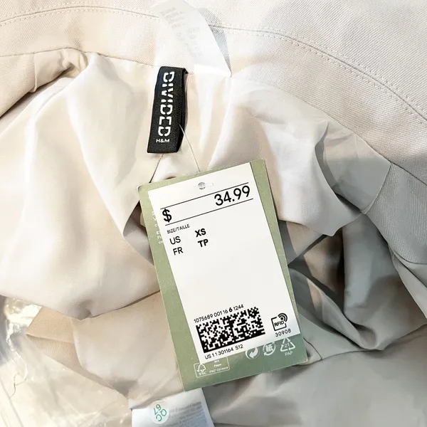 H&M Cropped Blazer Jacket Grey Tan XS - Image 2