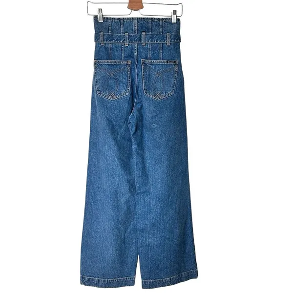 Aritzia Bardot Denim High Waist Wide Legs belted cotton Jeans Size 26 - Image 2