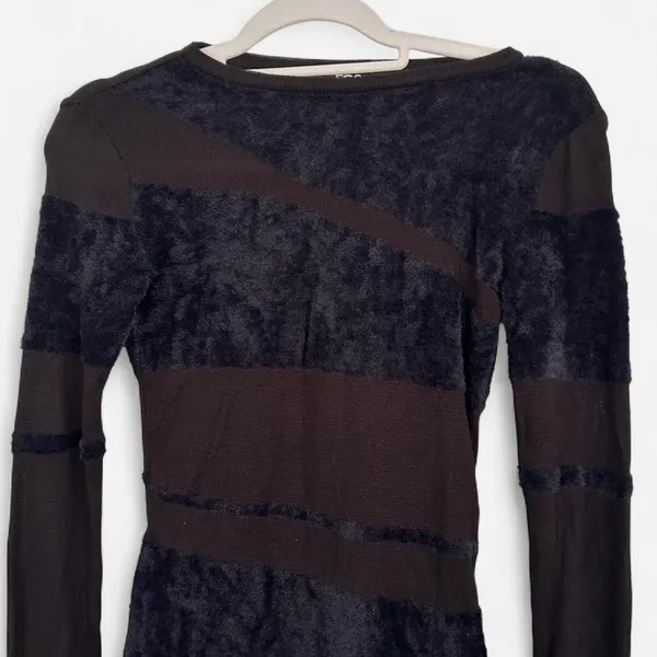 EGO CONTRAST SHEER KNIT FLUFFY Body con mini dress black small - Image 5