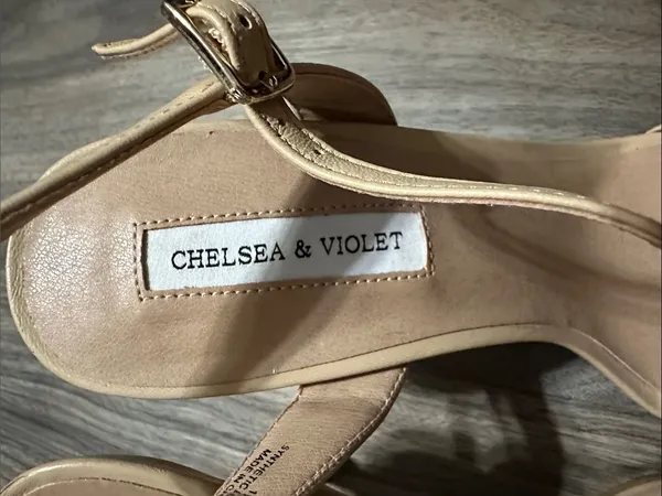 Chelsea & Violet Nude Ruched Ankle-Strap Heels - Image 3