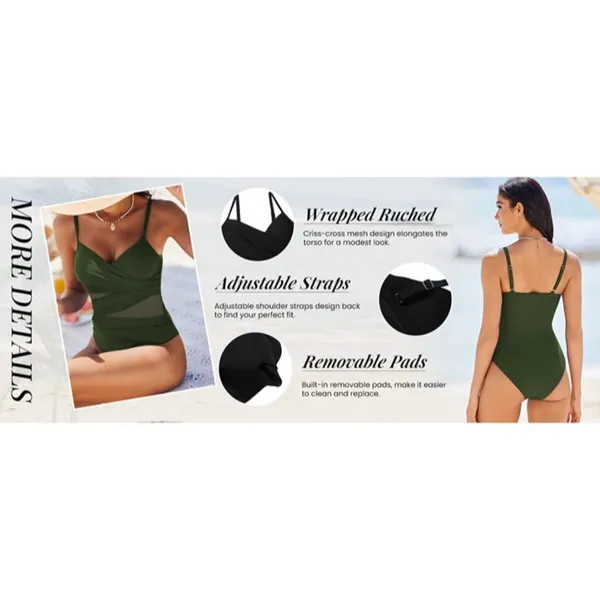 AI'MAGE Black One-Piece Swimsuit Slimming Modest Mesh Bathing Suit US LARGE - Image 3